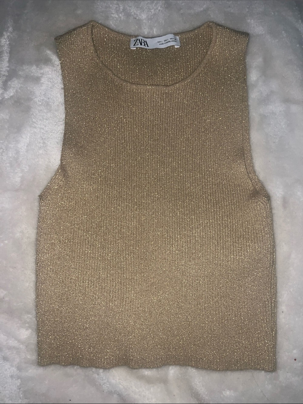 Zara Shimmery Gold Ribbed Sleeveless Tank